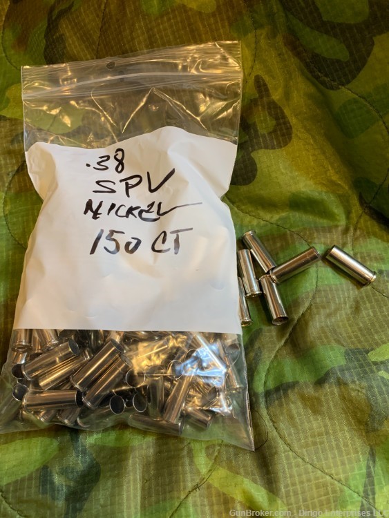 Once fired .38 Special nickel plated brass 150 ct Cleaned & Deprimed-img-0