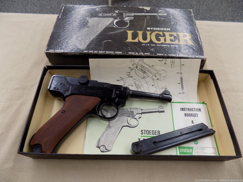 Stoeger Luger .22LR Semi Auto pistol 4.5" BBL, 2 Mags. Box, Manual-img-0