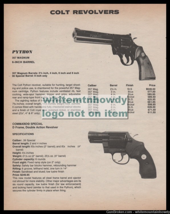 1985 COLT Python 357 Magnum & Commando Special Revolver PRINT AD-img-0