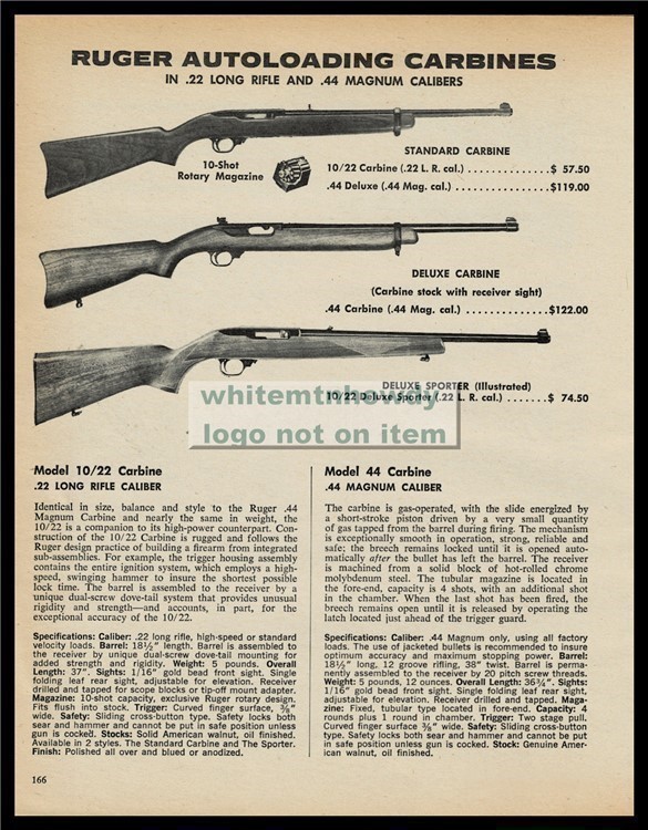 1974 RUGER Standard, Deluxe and Sporter Carbine AD-img-0