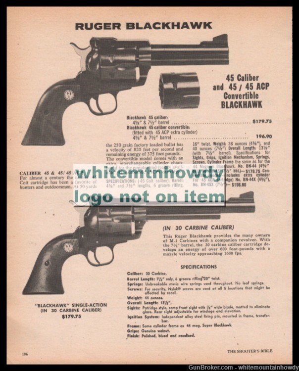 1980 RUGER Blackhawk Convertible & & 30 caliber Carbine Revolver PRINT AD-img-0
