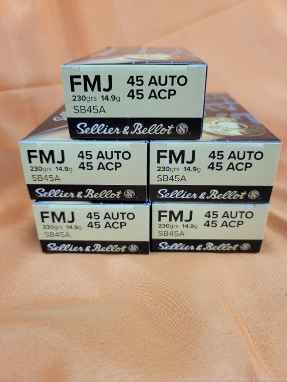 250 rds Sellier and Bellot S&B 45 acp 45 auto 230 grain FMJ NO RESERVE-img-0