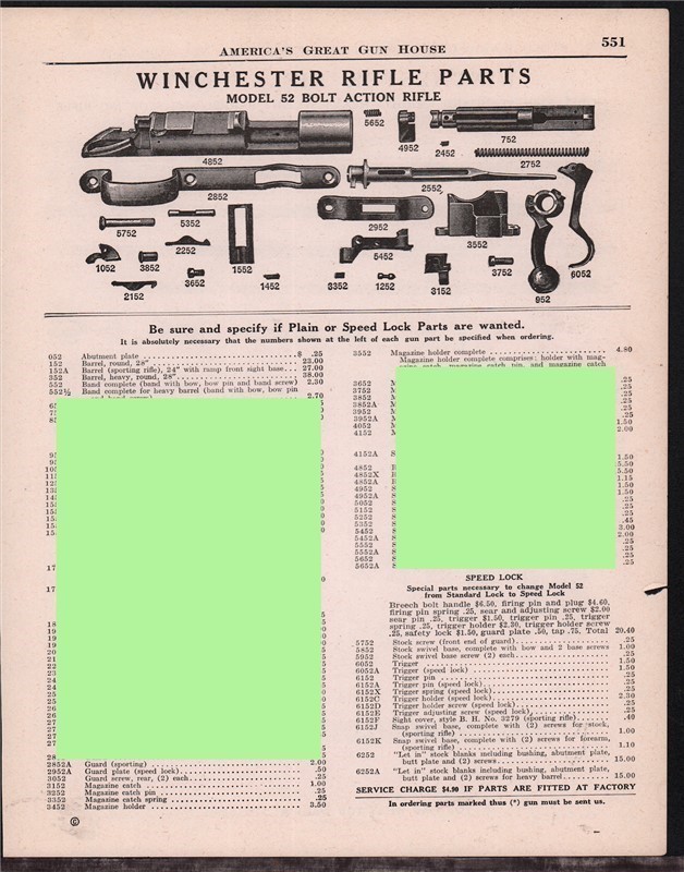 1949 WINCHESTER 52 Bolt Parts List AD-img-0
