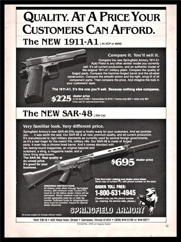 1985 1911-A1 &  SAR-48 Springfield Dealer Promo AD-img-0