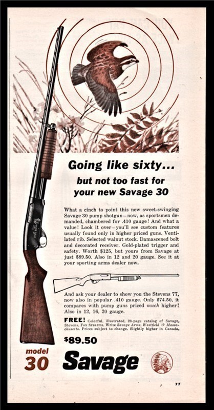 1962 SAVAGE 30 Pump Shotgun Vintage PRINT AD-img-0