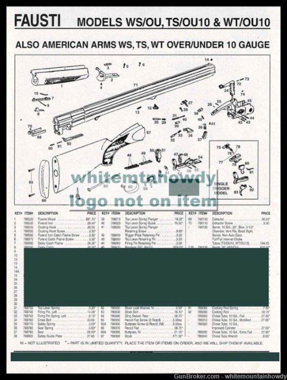 2006 FAUST W/S O/U TS, WC Over Under Shotgun Schematic Parts List-img-0
