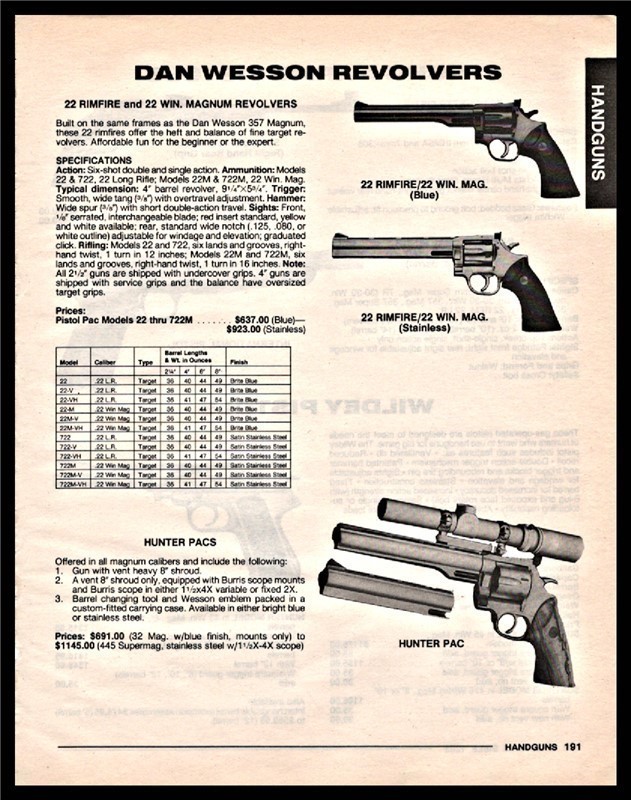 1993 DAN WESSON 22 Rimfire & Win Magnum PRINT AD-img-0