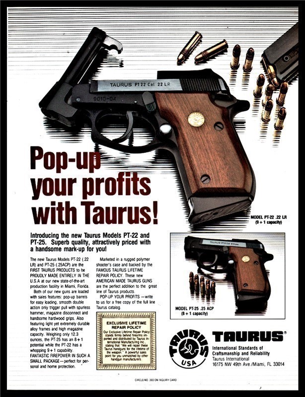 1991 TAURUS P-23 Pistol Print Photo AD Advertising-img-0