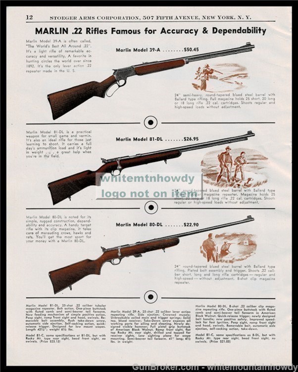 1949 MARLIN Model 39-A 81-DL 80-DL .22 Rifle Vintage AD Original Advert-img-0