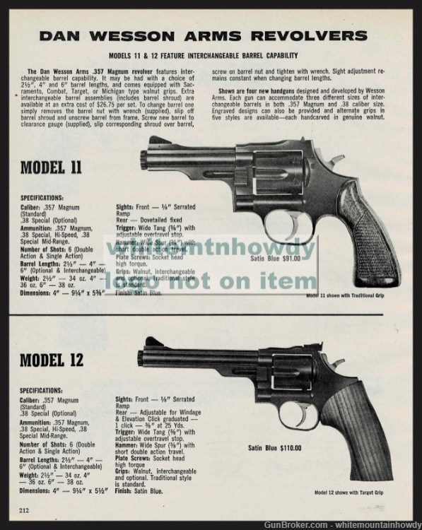 1974 DAN WESSON 11 and 12 Revolver PRINT AD w/original prices & specs-img-0