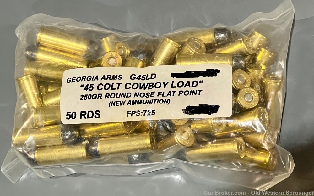 45 Colt Long Colt ammo 100rds brass case 250gr. round nose flat point-img-0