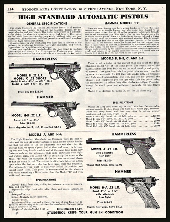 1945 HIGH STANDARD Model B C, H-B A & H-A Automatic Pistol PRINT AD-img-0