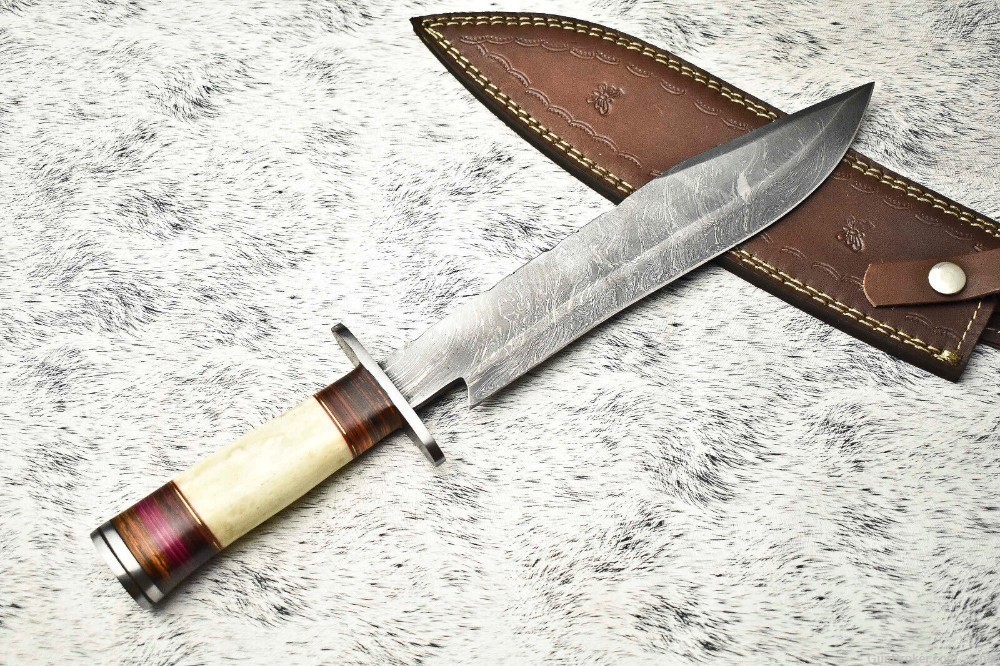Custom Hand Made Damascus Steel Blade Hunting Knife CameL BONE 15 INCHES-img-1