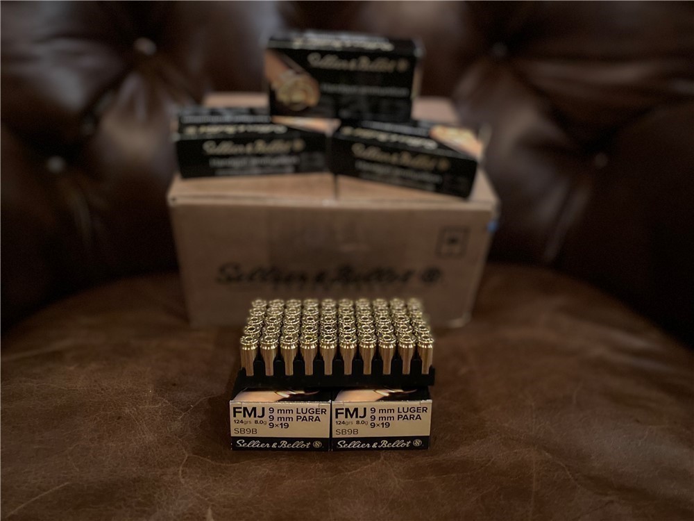 SB Sellier Bellot 9mm Luger 124 grain Ammo brass FMJ box of 50 rounds-img-0
