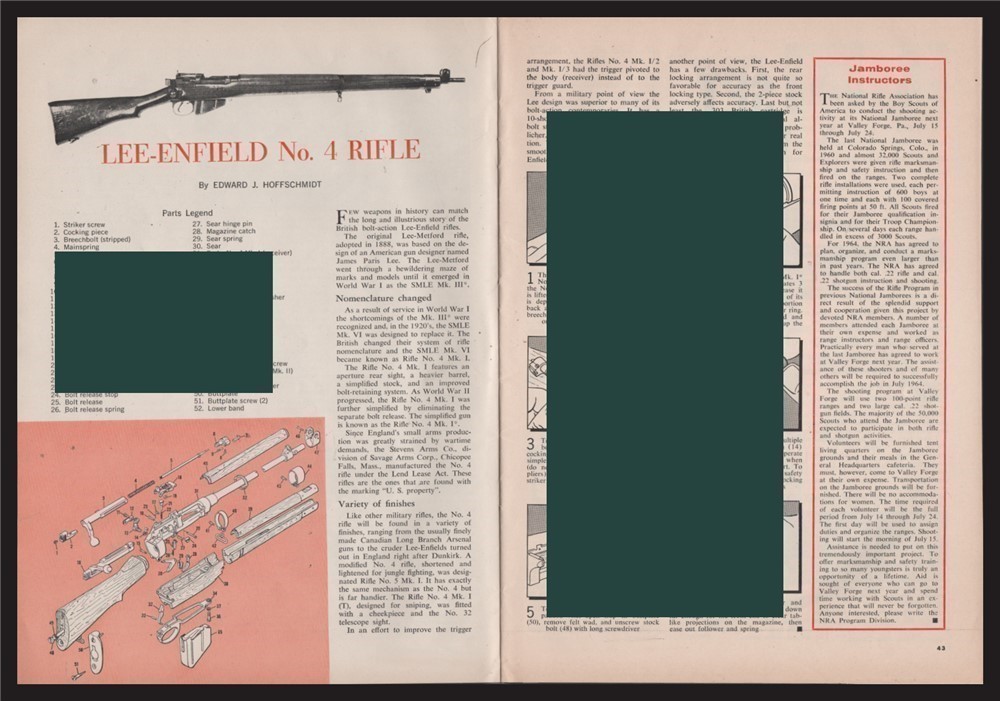 1963 LEE-ENFIELD No. 4 Rifle Exploded View.Parts List.Assembly Article-img-0