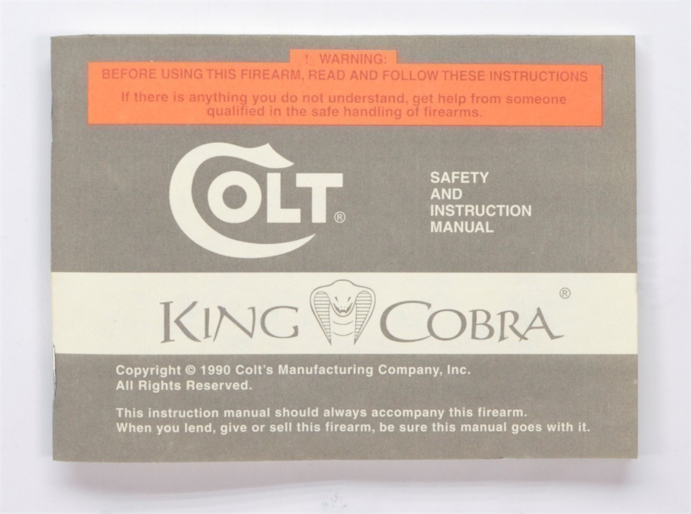 Colt King Cobra 1990 Factory Paperwork Packet-img-1