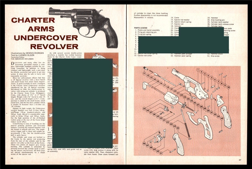 1976 CHARTER ARMS Undercover Revolve Exploded Parts List Assembly Article-img-0