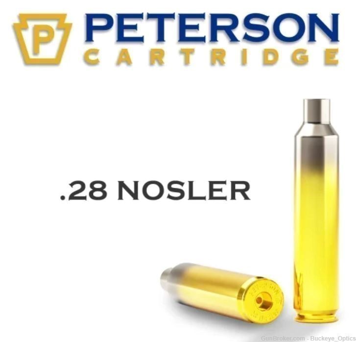 New Peterson Reloading Brass 28 Nosler w/Berger 195 EOL Hunting (100 PCS)-img-0