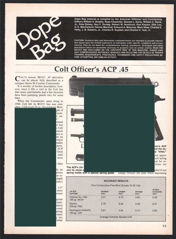 1974 COLT Officer's ACP .45 Pistol 1 1/2pg Article-img-0