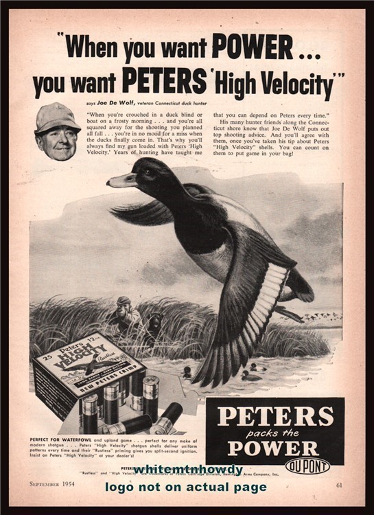 1954 PETERS Shotgun Shells Vintage Ammunition AD Joe De Wolf Connecticut-img-0
