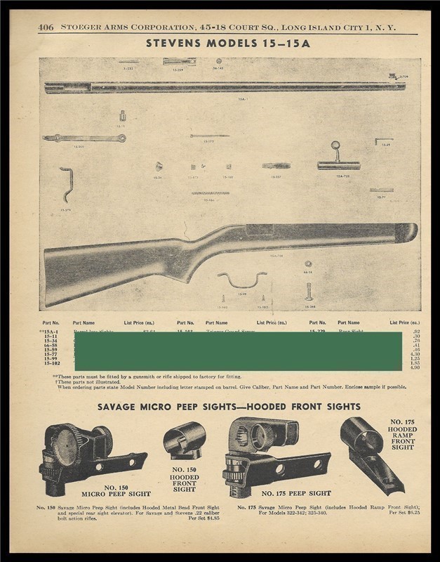 1955 STEVENS Model 15 and 15A Parts List AD-img-0