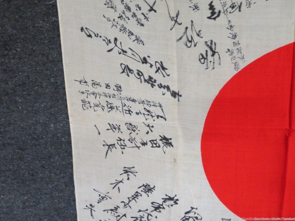 JAPANESE WWII HINOMARU MEATBALL FLAG W/ SIGNED KANJI CHARACTERS PRE-1945-img-5