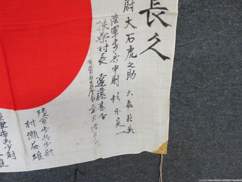 JAPANESE WWII HINOMARU MEATBALL FLAG W/ SIGNED KANJI CHARACTERS PRE-1945-img-8