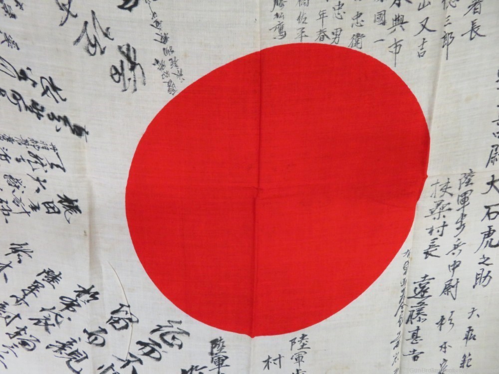 JAPANESE WWII HINOMARU MEATBALL FLAG W/ SIGNED KANJI CHARACTERS PRE-1945-img-11