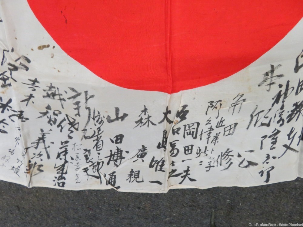 JAPANESE WW2 HINOMARU MEATBALL FLAG W/ SIGNED KANJI CHARACTERS-img-7