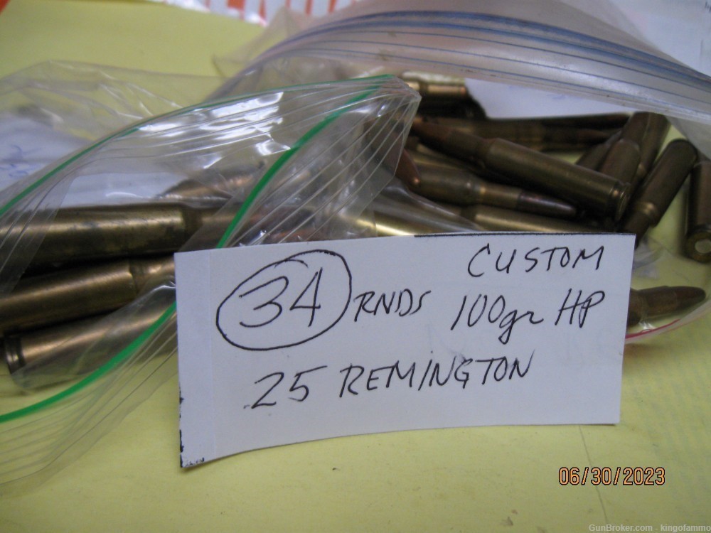 Custom 25 REMINGTON 34 rd 100 gr HP New R-P Brass Cheap Ammo-READ !        -img-0