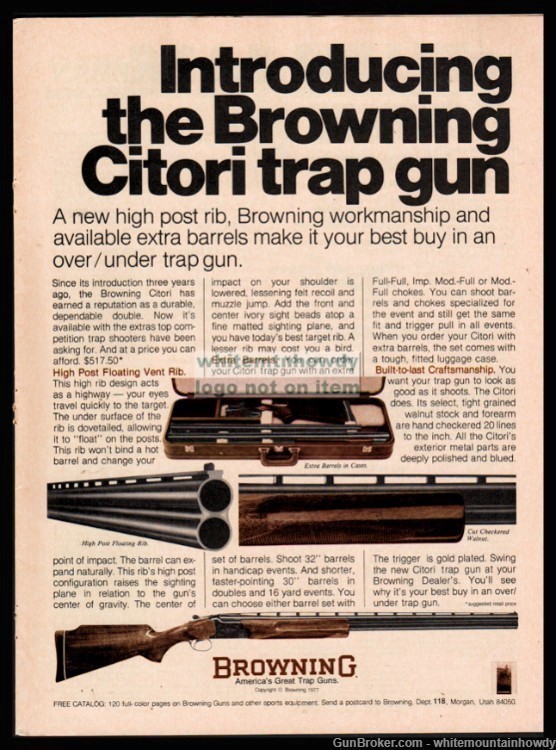 1977 BROWNING Citori OU Trap Gun Shotgun PRINT AD-img-0