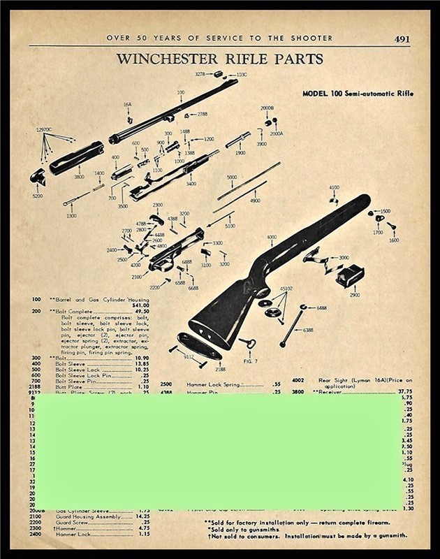 1966 WINCHESTER 100 Rifle Parts List AD-img-0