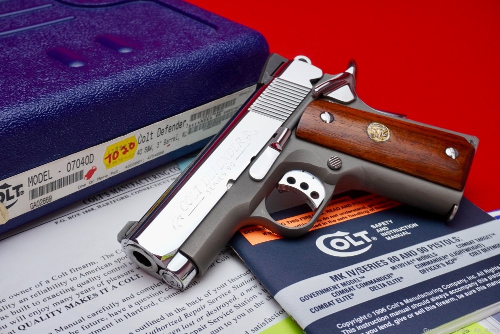 1998 Colt Defender 1911 .40 S&W *BREATHTAKING BRIGHT STAINLESS* In Box!-img-0