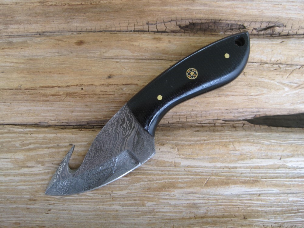 Damascus Handmade Guthook Hunting/Skinning Knife #199A & 199B-img-1