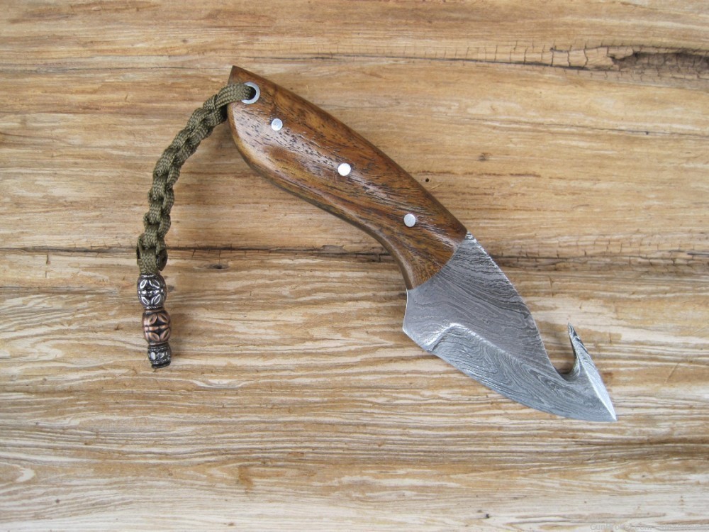 Damascus Handmade Guthook Hunting/Skinning Knife #199A & 199B-img-4