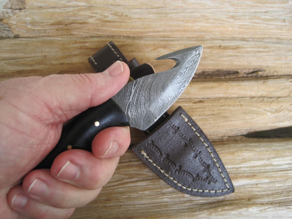 Damascus Handmade Guthook Hunting/Skinning Knife #199A & 199B-img-2