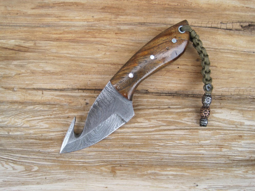 Damascus Handmade Guthook Hunting/Skinning Knife #199A & 199B-img-5