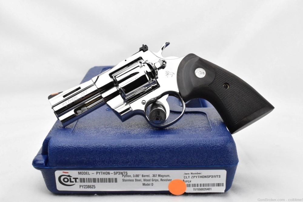 Bright Stainless Colt Python 3" SP3WTS .357 Mag BRAND NEW Custom Revolver -img-0