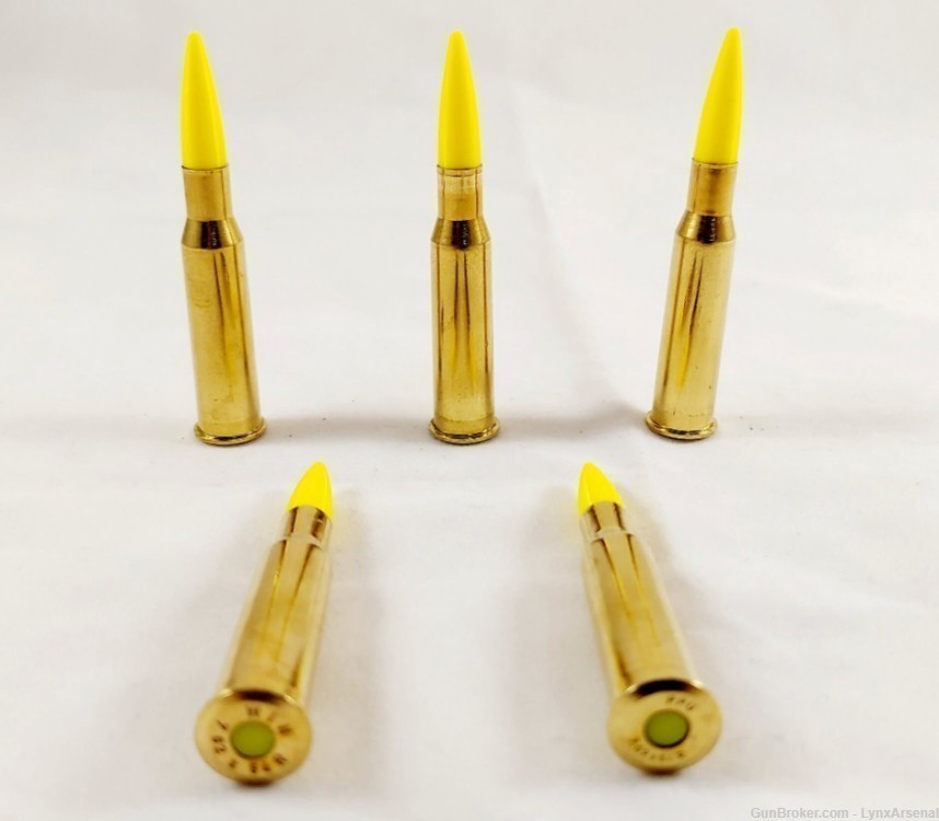 7.62x54R Brass Snap caps / Dummy Training Rounds - Set of 5 - Yellow-img-0