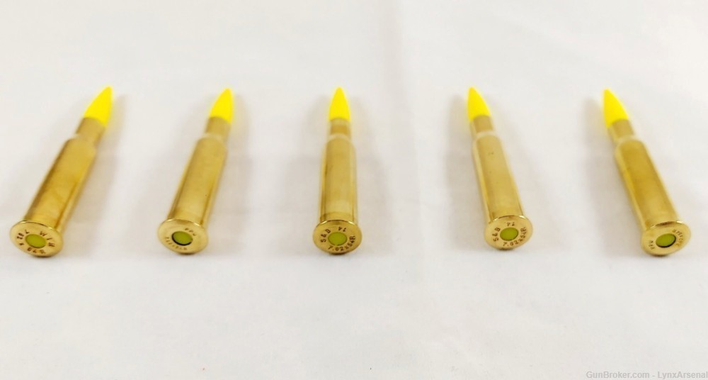 7.62x54R Brass Snap caps / Dummy Training Rounds - Set of 5 - Yellow-img-3