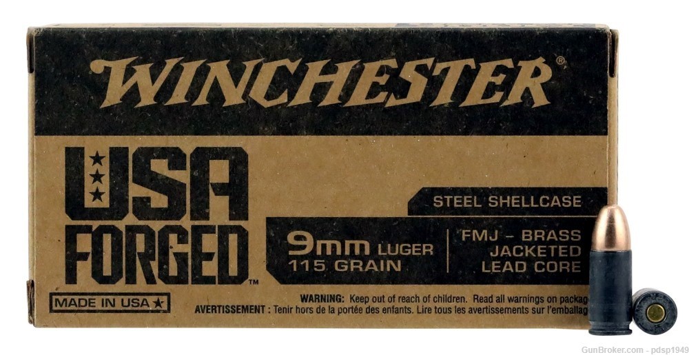 Winchester USA Forged 9mm Steel Cased FMJ 115gr 50rd Box-img-0