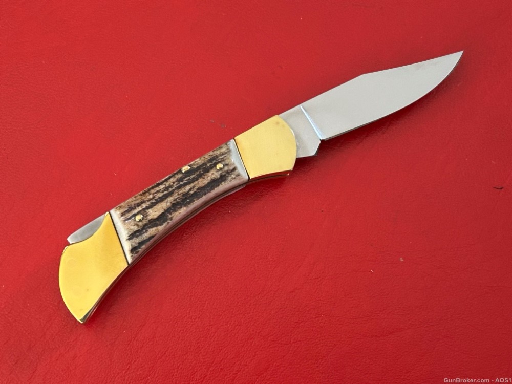 Vintage 1980’s NOS Falcon Italy Handmade Stag Lock Back Pocket Knife 93C -img-1