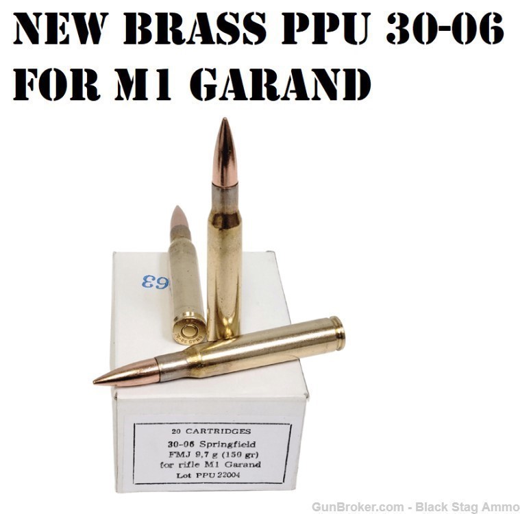 20 rds PPU .30 06 M2 Ball ammo for M1 Garand Brass 150gr SALE-img-1