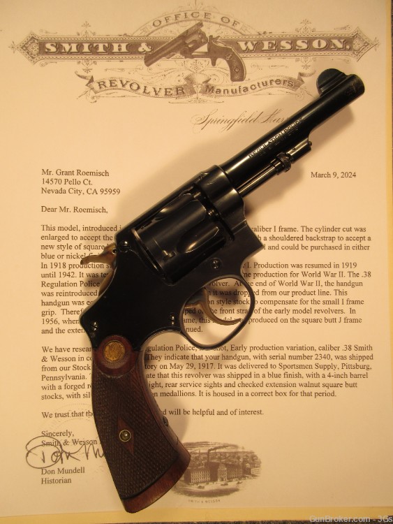 Smith & Wesson 38 Regulation Police 38S&W S&W Ltr May 29 1917 1st Year C&R -img-0