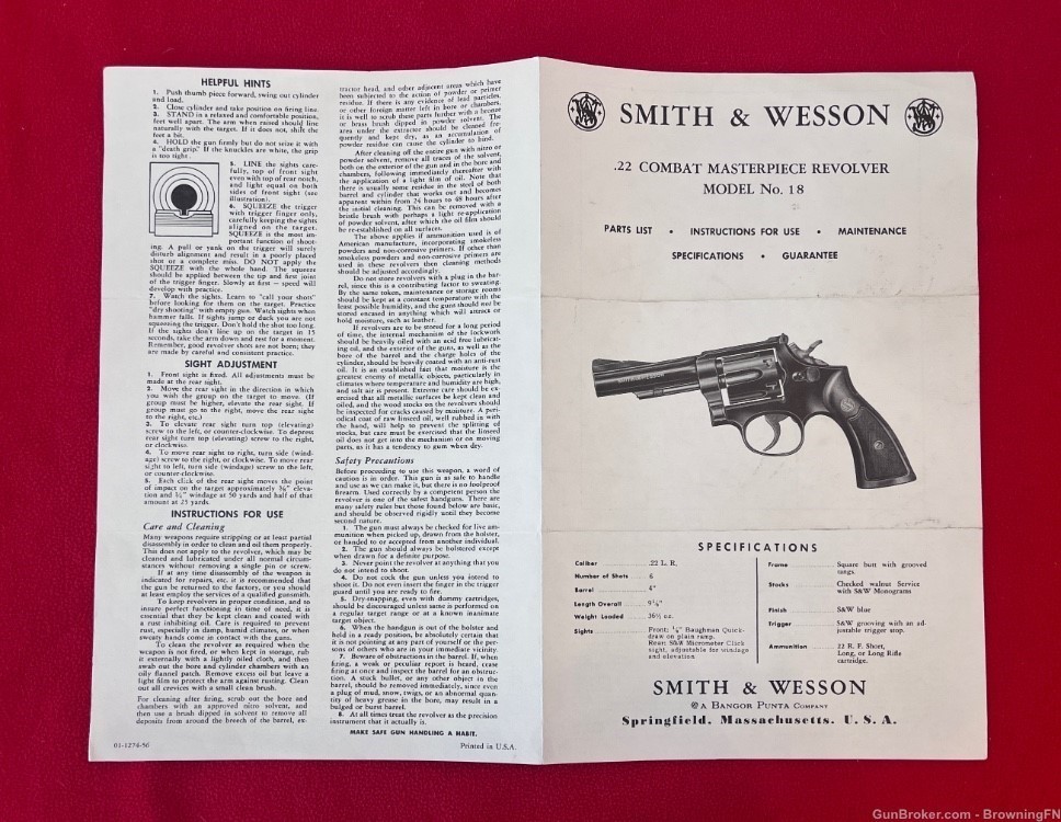 Vintage Smith & Wesson Owners Instruction Manual Model 18 .22 Combat S&W-img-3