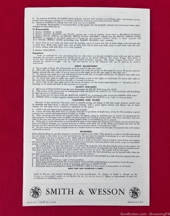 Vintage Smith & Wesson S&W Model 52 Owners Instruction Manual .38 Master-img-3