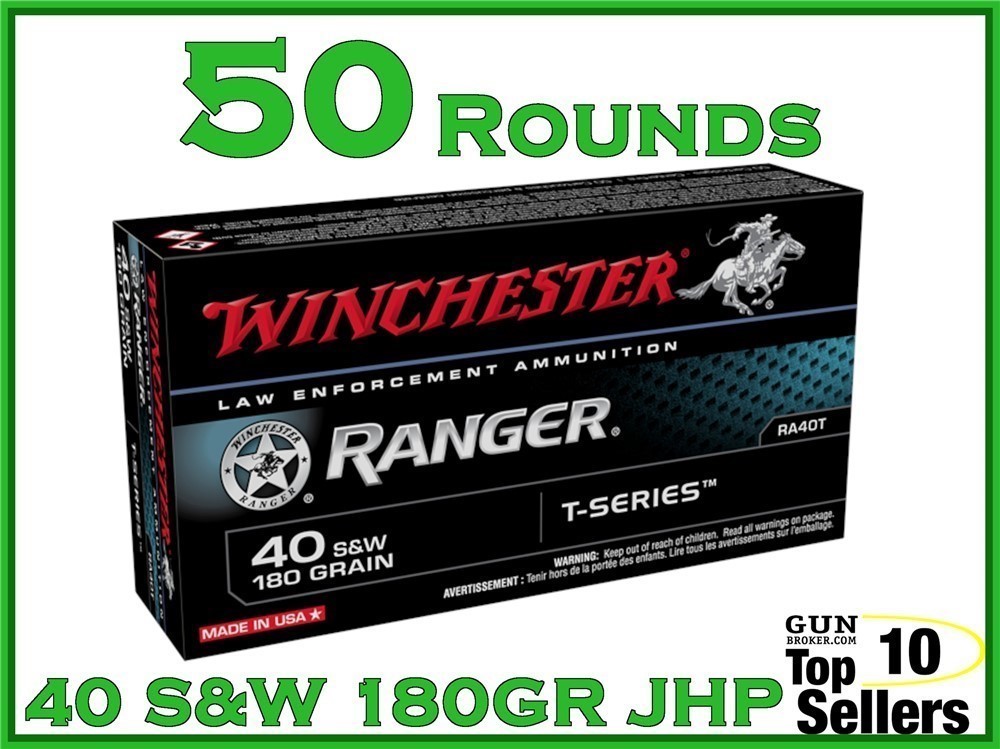 Winchester Ranger T-Series 40 S&W 180 GR RA40T 50CT Ammo-img-0