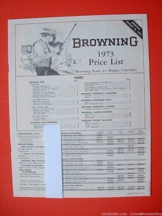 Scarce 2nd Ed. 1973 BROWNING Catalog Companion Retail Price List - XLNT !-img-0