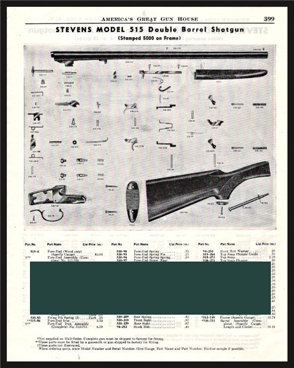 1953 STEVENS 515 Doiuble Barrel Shotgun Parts List AD-img-0
