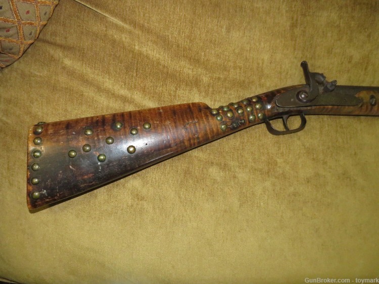 ANTIQUE 1840s AMERICAN INDIAN PERCUSSION FUR TRADE GUN 102 BRASS TACKS !   -img-5